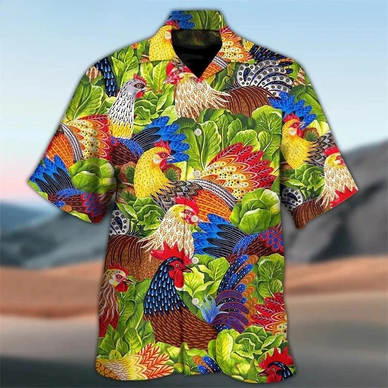 2025 Newest Breathable 3D Printed Trendy Cool Fashion Chicken Shirts Beach Hawaiian Tops Short Sleeves Summer Men's Tee Blouses