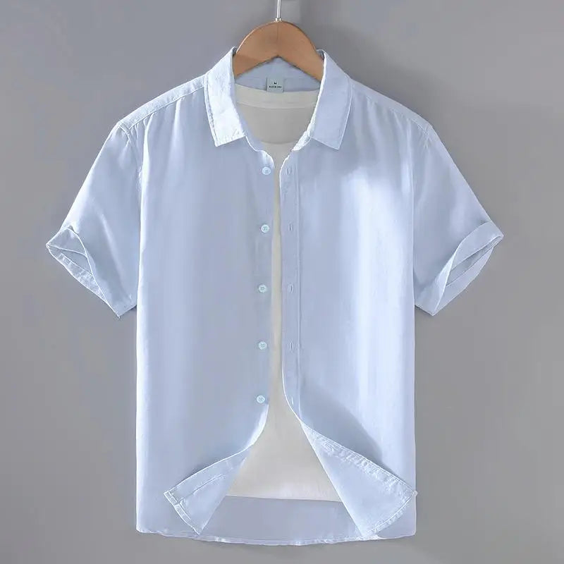 Men's Short-Sleeved Shirt Summer Streetwear Plain Color Stand Collar Casual Beach Style plus Size M-5XL