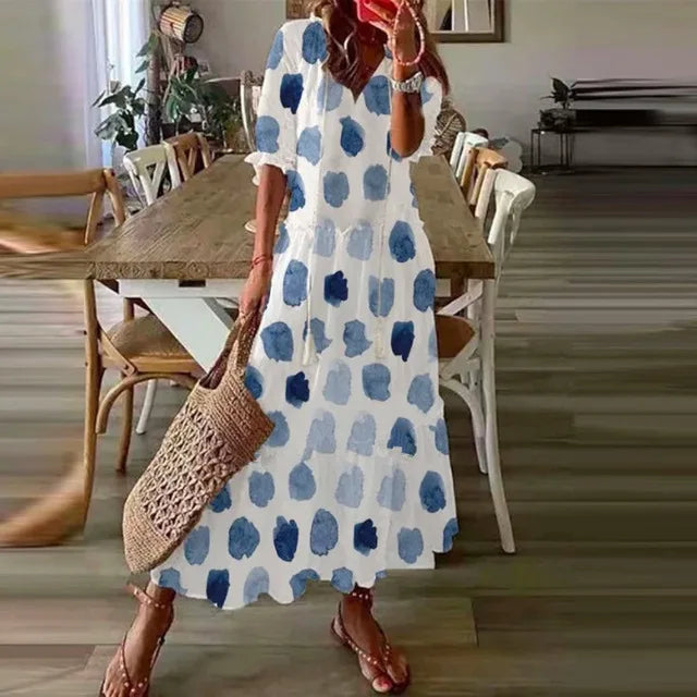 FALL Summer New 2026 Women's Casual Sweet Loose Sexy V-neck Drawstring Fashionable Printed Long Sleeved Boho Bohemian Dresses