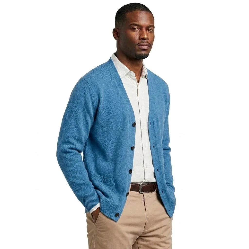 Mens VNeck Open Cardigan Jumper Button Front Knit Apparel Long Sleeve Knit Sweat Tops with Pockets Outer Garment for Males