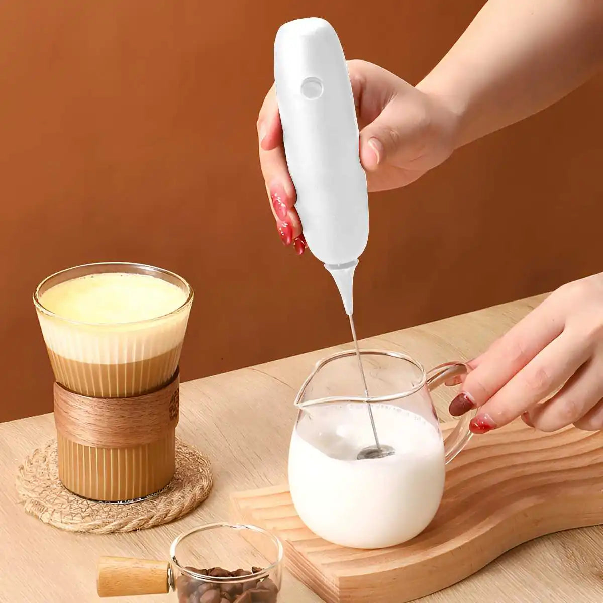 1PC Handheld Stainless Steel Electric Milk Frother Whisk Creamer (No AA Batteries Required) Beverage Coffee Frother Ideal Gift