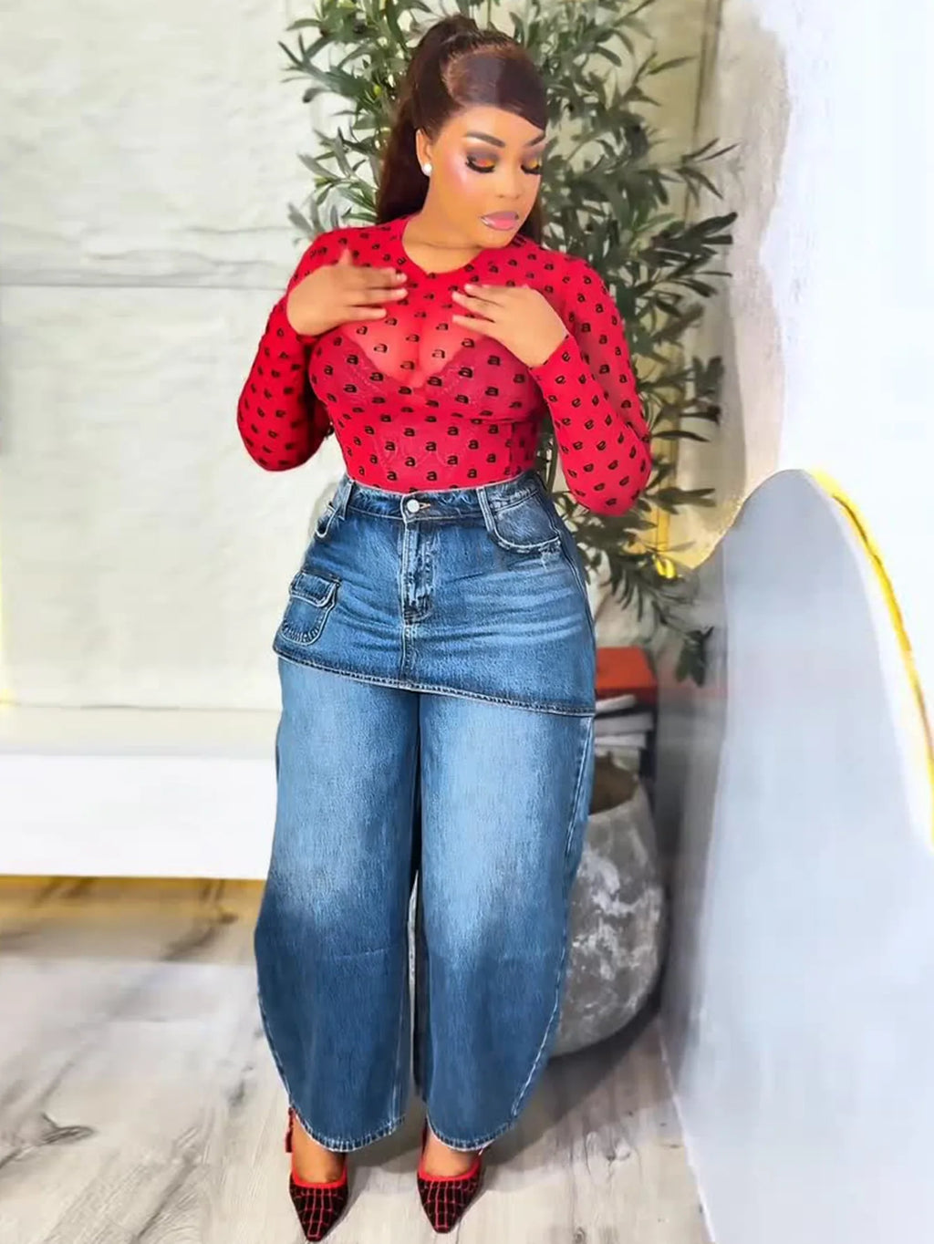Denim Pant Women Jeans Vintage Wide Leg Long Pants Slim Fit High Waist Straight Trousers Y2k Streetwear Elegant Work Casual