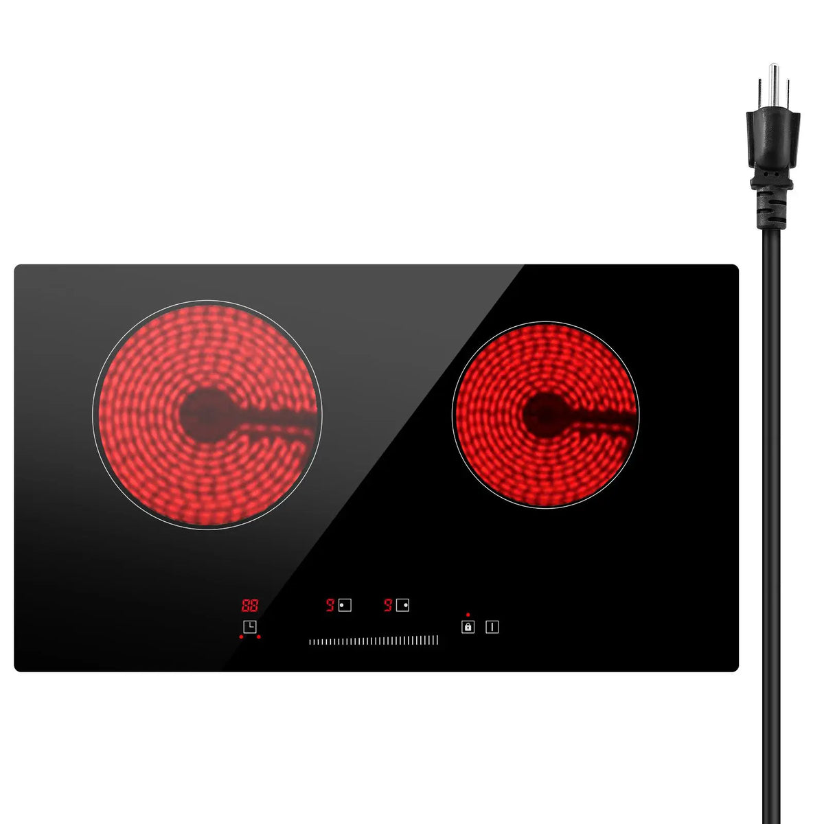 Electric Cooktop, 24 inch 2 Burners Built-in Electric Stove Top, 1800W Ceramic Top Radiant Cooktop with Glass Panel, Touch