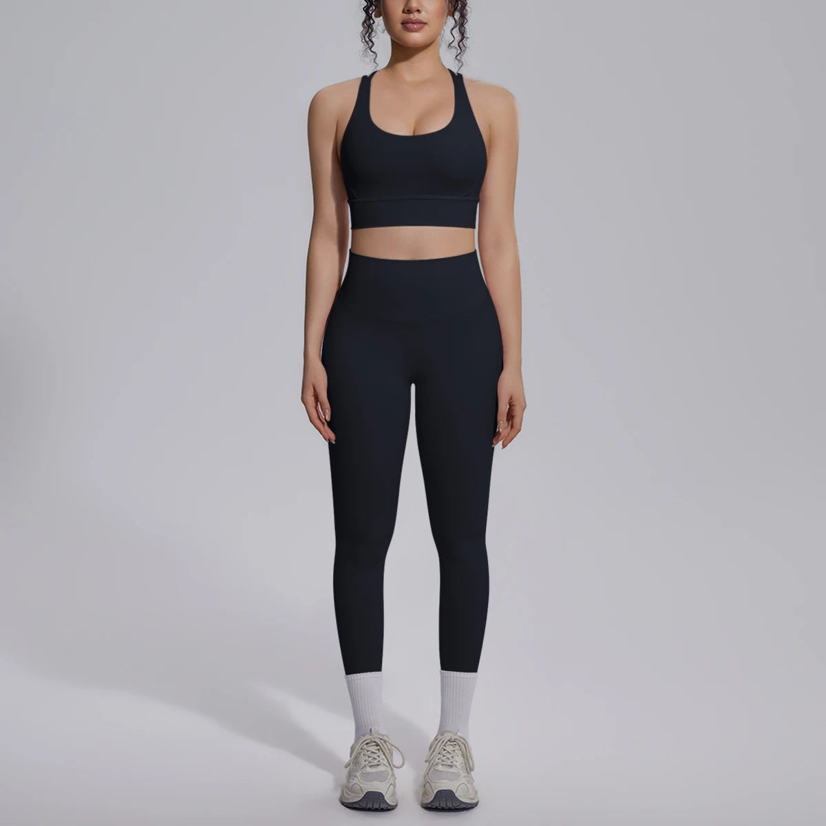 2PCS Yoga Set Summer Gym Sports Running Yoga Clothing Solid Color Cross Bra Workout Top High Waisted Quick Drying Fitness Pants