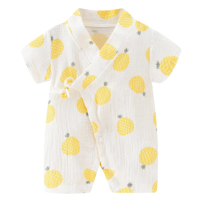 0-18M Summer Baby Girl Boys Clothing  Rompers Jumpsuit Short-sleeved Floral Print  Cute Soft Newborn Infant Baby Kimono Playwear