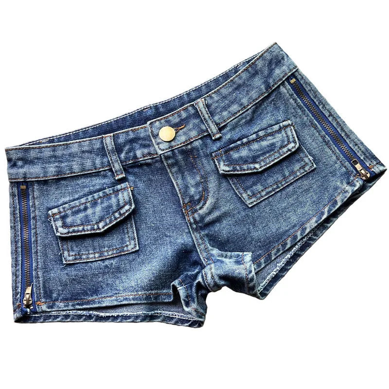 Sexy Side Zipper Split Denim Shorts Women Hot Pants Worn Out Nightclub Low Waist Jeans Y2k