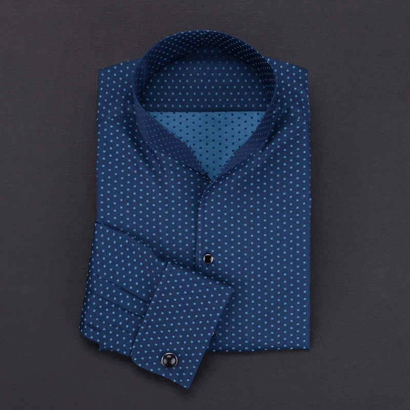 mens Long sleeve shirt  French stand collar business casual spring and autumn men's shirt