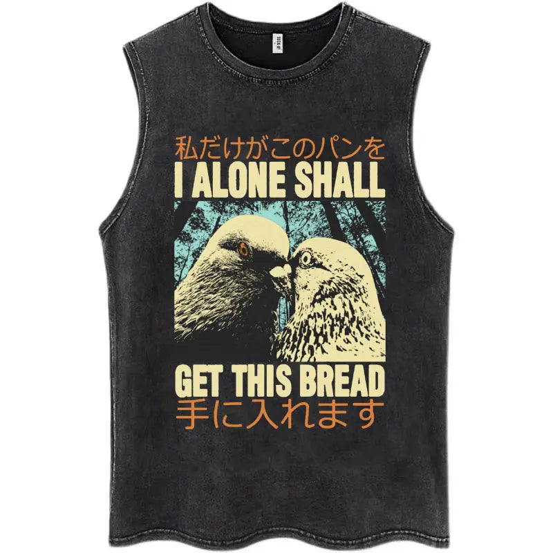 Japan I Alone Pigeon Vintage Washed Tank Top Men Women Personality O-Neck T-Shirt Casual Cotton Oversized Sleeveless Streetwear