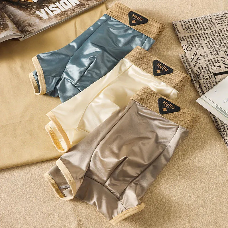 Luxury Ice Silk Satin-like Boxer Shorts Loose Smooth High-end Men's Underpants Breathable Quick Dry Panties Sexy Underwear Cueca