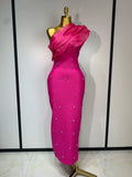 2025 Women Sexy One Shoulder Shinning Crystal Bodycon Bandage Long Dress Celebrate Festival Fashion Evening Party Luxury Dress