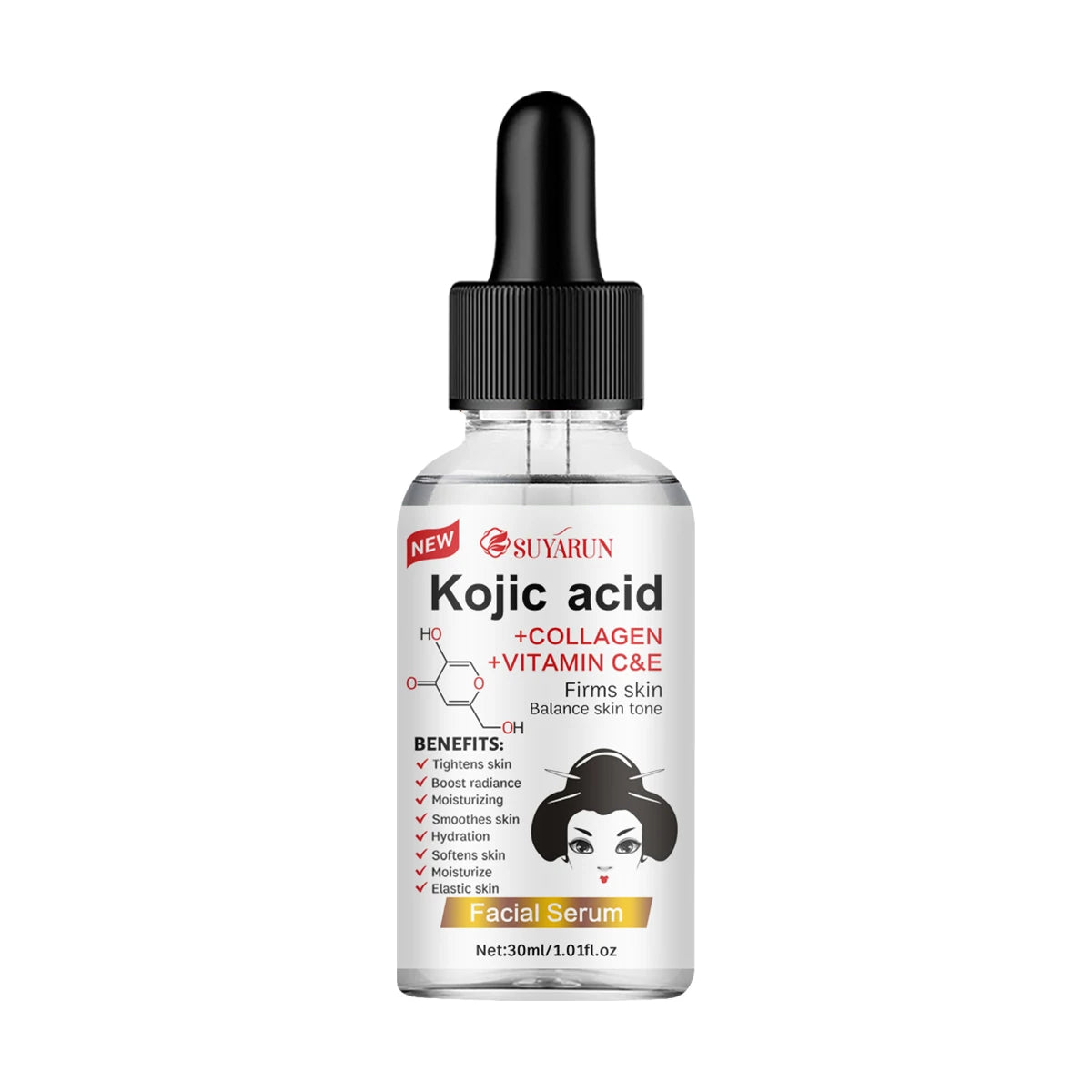 SUYARUN Propolis VITAMIN E & Kojic Acid Face Serum - Brightening Anti-Aging Treatment, Fades Dark Spots, Evens Skin Tone.