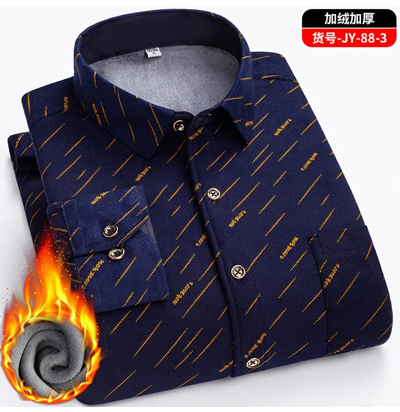 Men's long-sleeved shirts with added fleece and thickening are warm, casual in winter, skin-friendly, soft and cold-resistant