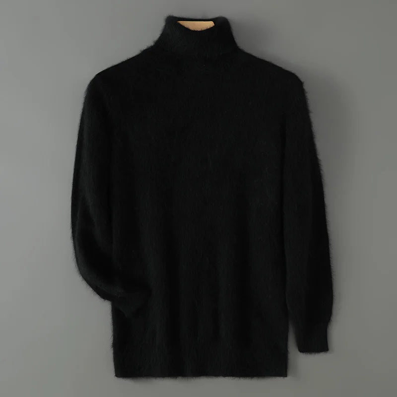 2024 Autumn Winter New Men's Casual High Collar Mink Cashmere Sweater Versatile Loose Pullover Knitted Sweater Warm Base Sweater