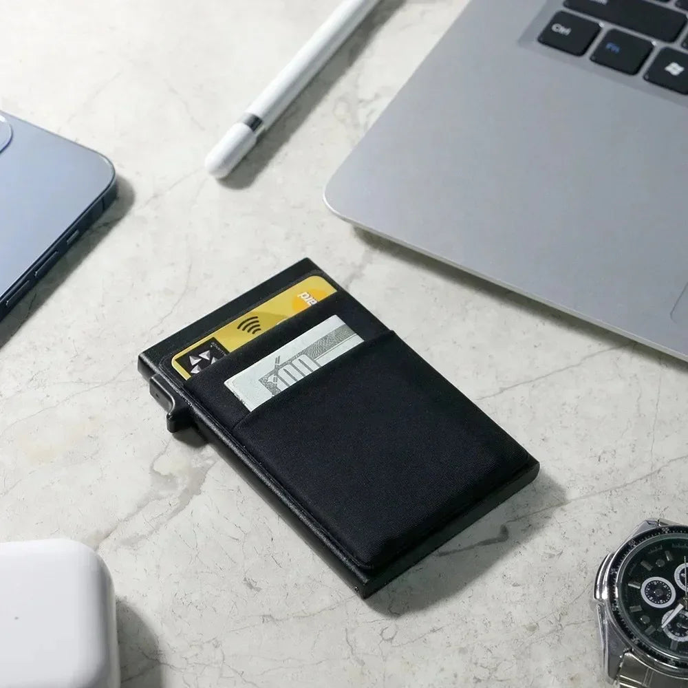Engraved Rfid Credit Card Holder Smart Wallet Customized Slim Metal Pop Up Personalized Bank Cardholder Wallets for Men Women