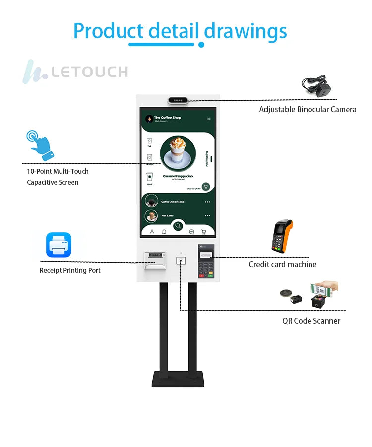 Restaurants POS Terminal Ordering Kiosk Smart Digital Kiosk Machine Service Payment Self-service Kiosk