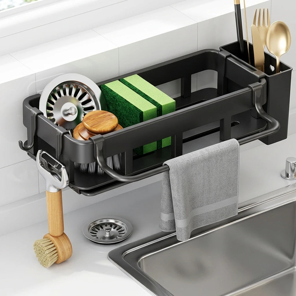 Kitchen Sink Organizer Rack Stainless Steel Drainage Storage Shelf For Cleaning Tools