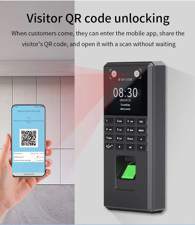 Palm Vein Face Fingerprint Recognition Attendance Machine Mobile APP QR Code Check-In Password Time Clock Access Control System