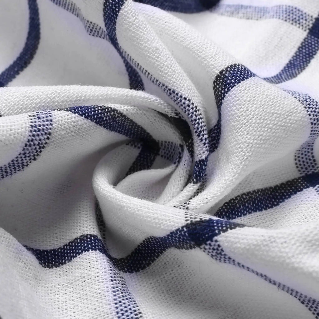 AFOURT-6Piece High Quality Blue White Plaid Striped Tea Towel Kitchen Towel Napkin Table Cloth 100% Cotton Woven Fabric