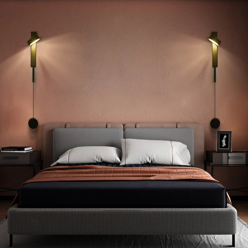 Modern Wall Lamps 360° Rotation Dimming Switch Wall Lights for Bedroom Study Room Decor Living Room Gold Black 12W