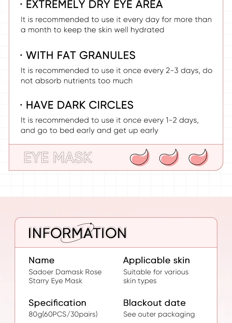 60 Pieces of Rose Starry Sky Collagen Eye Mask, Anti-Dark Circles, Anti-Eye Bags, Moisturizing and Firming Eye Patches, Eye Skin Care