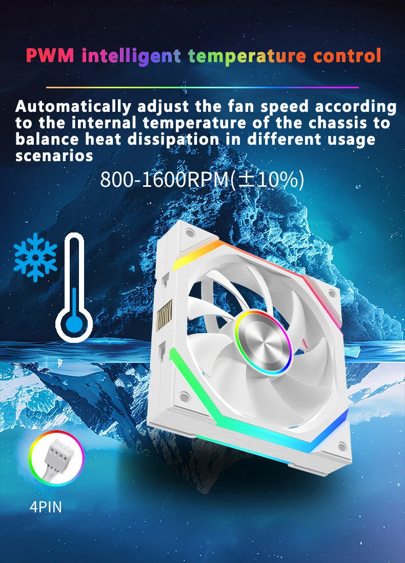 ICE Whale WX-3 Wire-Splicing PC Case Cooling Fan 3PIN ARGB Mirror Cycle Light Effect 800-1600RPM PWM Water Cooling Cooler Fan