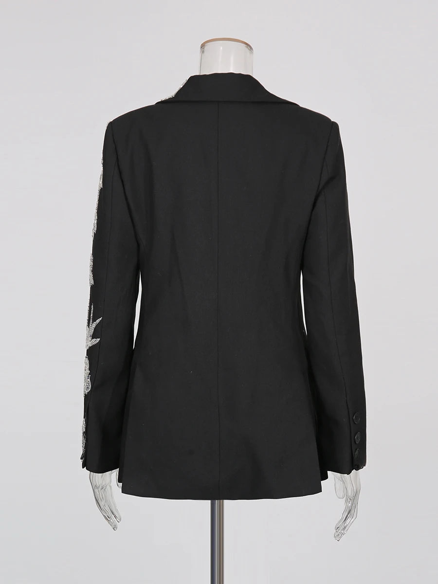 TWOTWINSTYLE Fashion Spliced Beading Temperament Blazers for Women Lapel Long Sleeves Tunic Elegant Blazer Female Clothing New