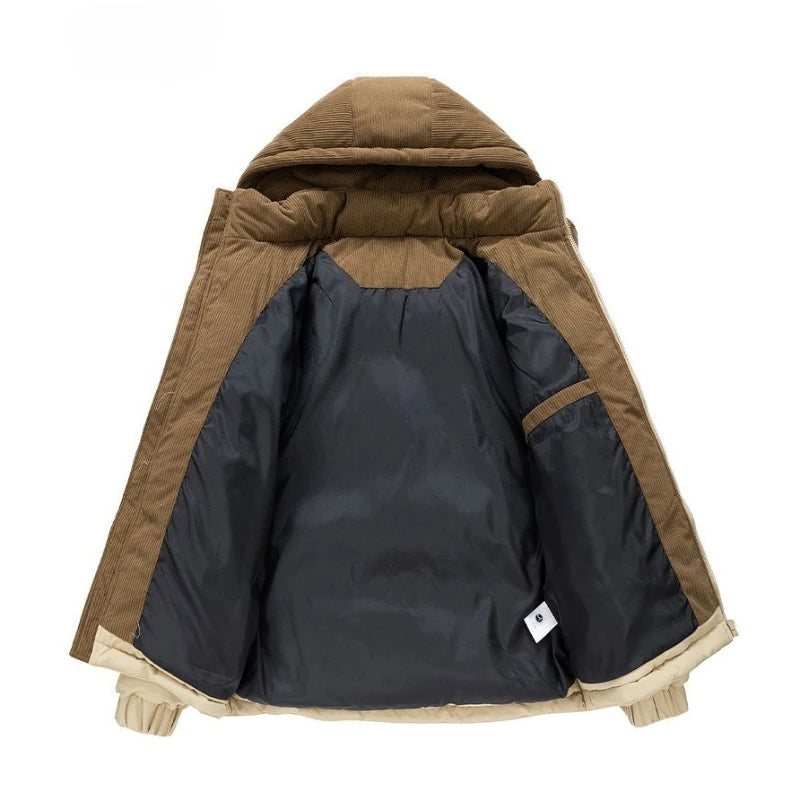 2025 Men Winter Thick Warm Parka Coat Male Color Blocking Detachable Hooded Collar Cotton Jacket Men's Cotton Coat