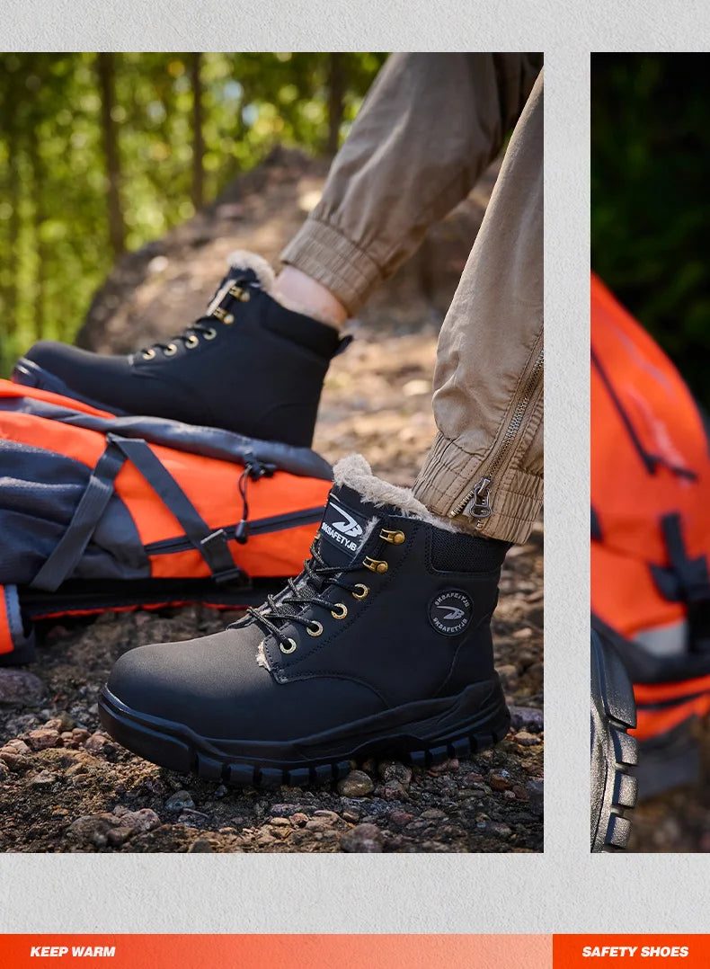Latest 2024 Fashion Winter Warm Men Work Safety Boots Waterproof Indestructible Steel Toe Cap Shoes Sneakers Male Footwear