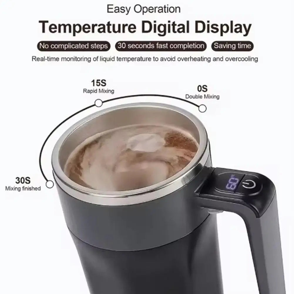 400ML Mixing Cup LED Temperature Display Coffee Cup 316 Stainless Steel Magnetic rotating stirring Milk Coffee Self Stirring Mug
