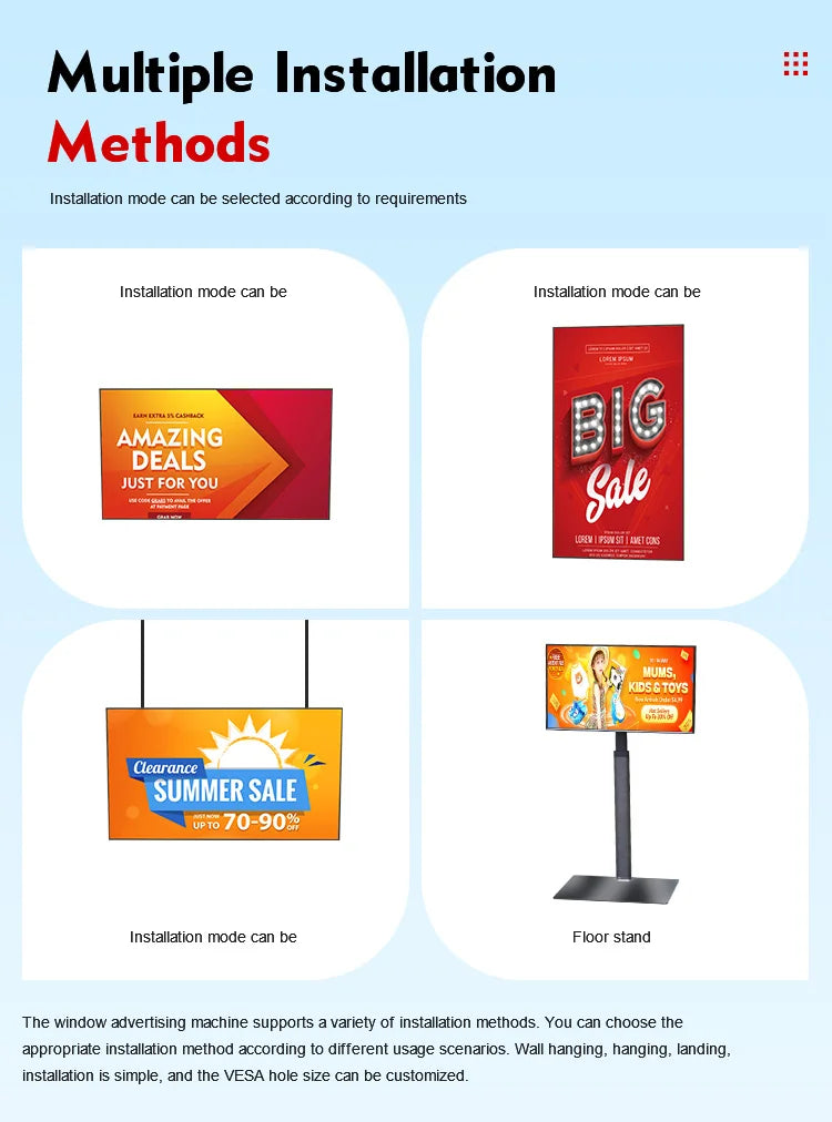 65 Inch 55 Inch Single Dual Side LCD Digital Signage High Brightness 2500 Nits Window Facing Advertising Android Player