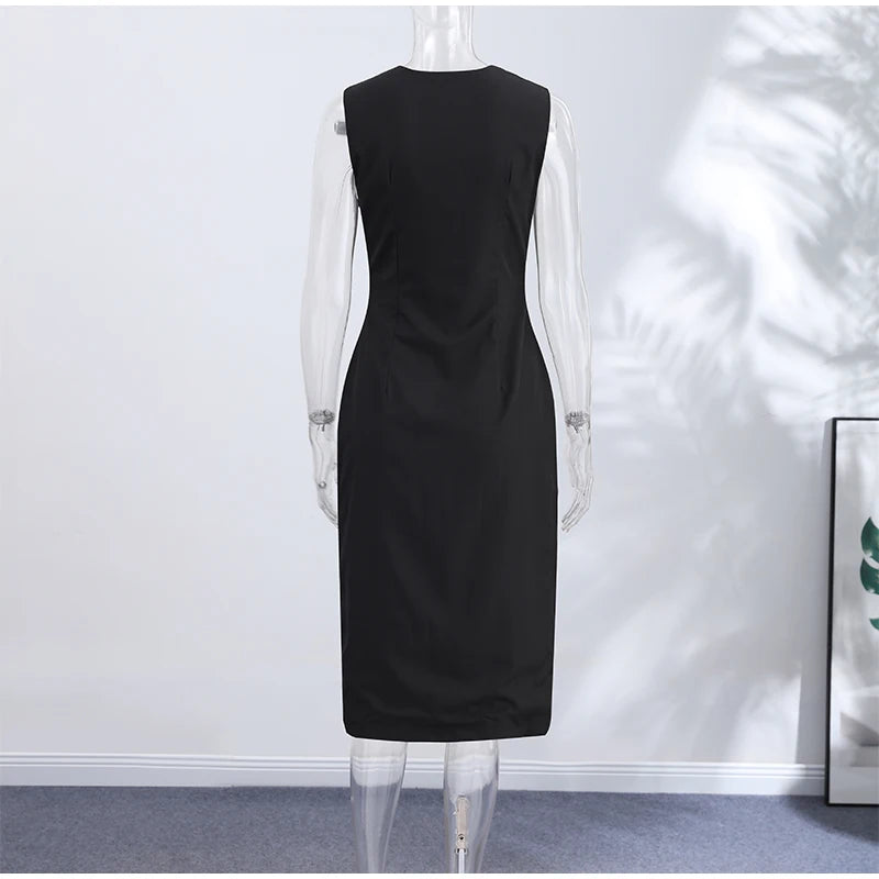 Sexy Party Women's Solid Dress Fashion Zippers Sleeveless Split Empire Female Dresses 2026 Summer New Hip Package Lady Robe