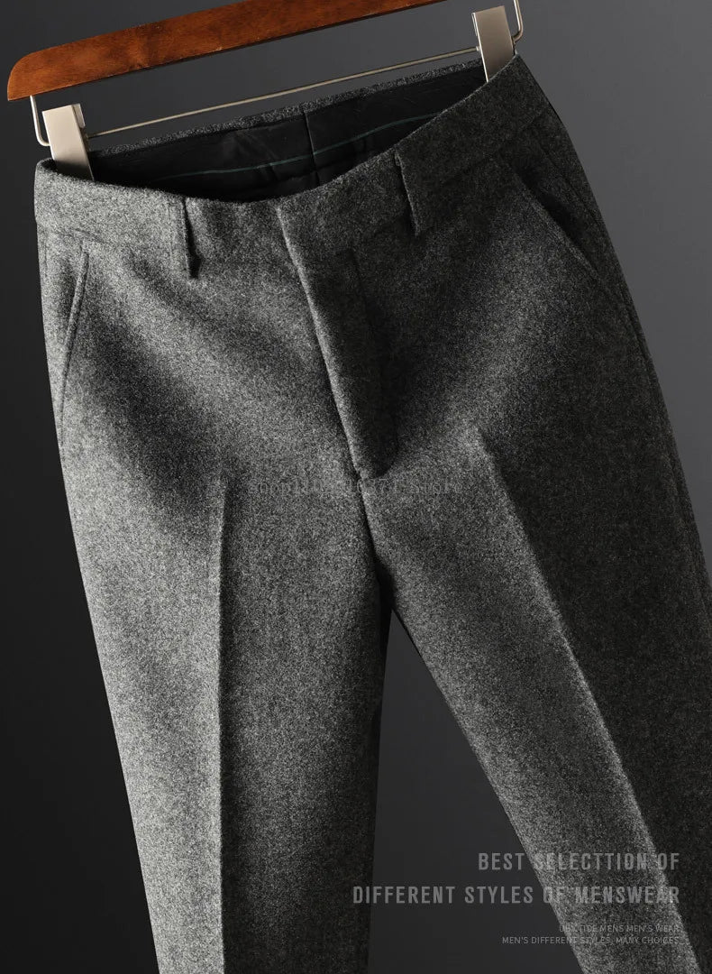 High Quality 2023 Autumn Winter New Men's Suit Pants Fashion Business Casual Woolen Suit Pants Male Straight Formal Trousers