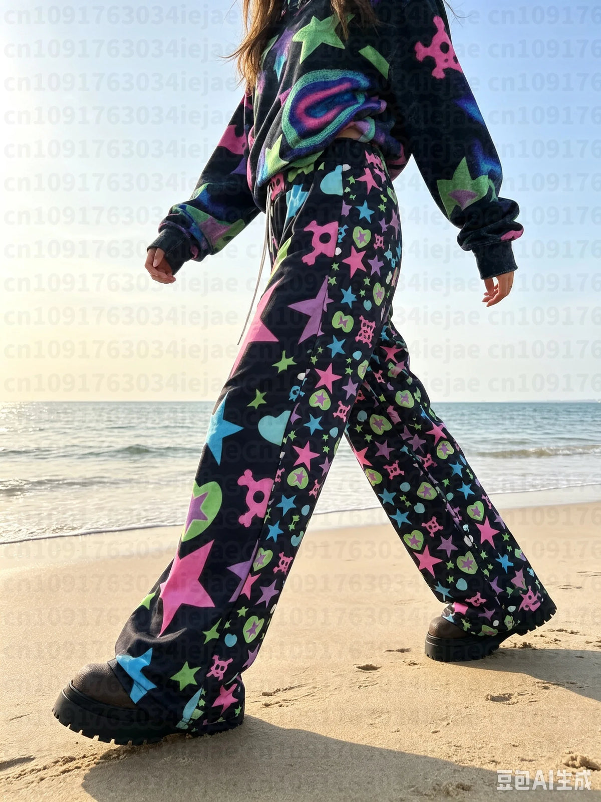 2026 New Black Universe Colorful Star Pants Spring New Cute Kawaii Yami Y2k Harajuku Style Fashionable Special Loose Kid Pants