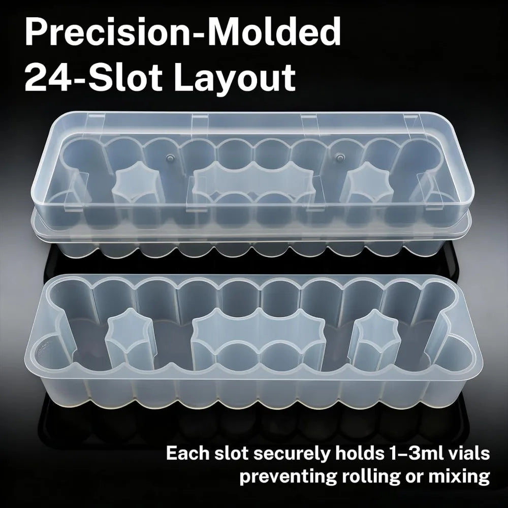 3/5/7/10mL 2/10/24-Slot Vial Storage Case Plastic Clear Microtube Storage Box Stackable Freezer Tube Box Refrigerator Organizer