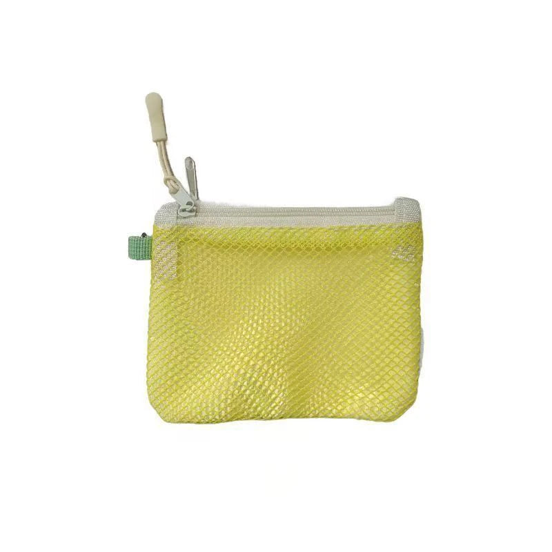 Dual-Layer Mesh Storage Bags Portable Travel Makeup Bag with Zipper Mini Toiletries Cosmetics Organizer Simple Stationery Bag