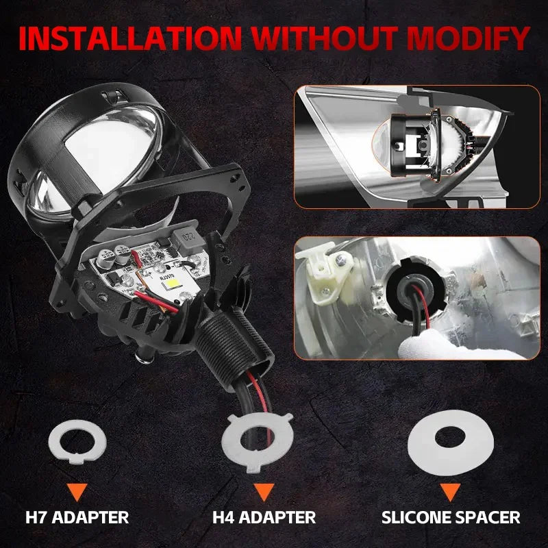 2.5 Inch 100W Bi-Led Projector Lens Led Light For H4 H7 9005 9006 Car Headlight Bulbs High Low Beam 6000K Diodes Turbo H7 Tuning