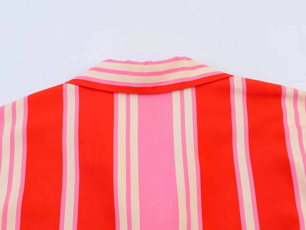 BSAY 2026 Women's Striped 2-Piece Outfit Short Sleeve Shirt Top + Elastic Waist Wide Leg Pants Set Casual Summer Matching Sets