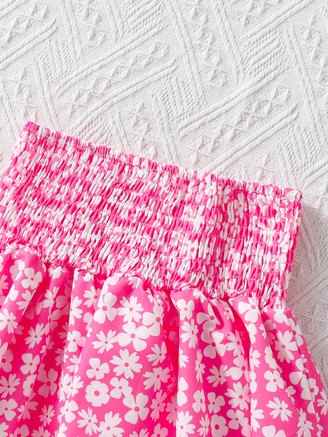 2024 new summer two-piece children's pink off shoulder top+floral skirt for leisure and entertainment clothing