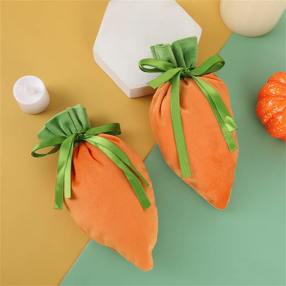 1Pc/10Pcs Easter Carrot Gift Bags Velvet Carrot Drawstring Bags Easter Candy Cookie Packaging for Kids Easter Decoration 2026