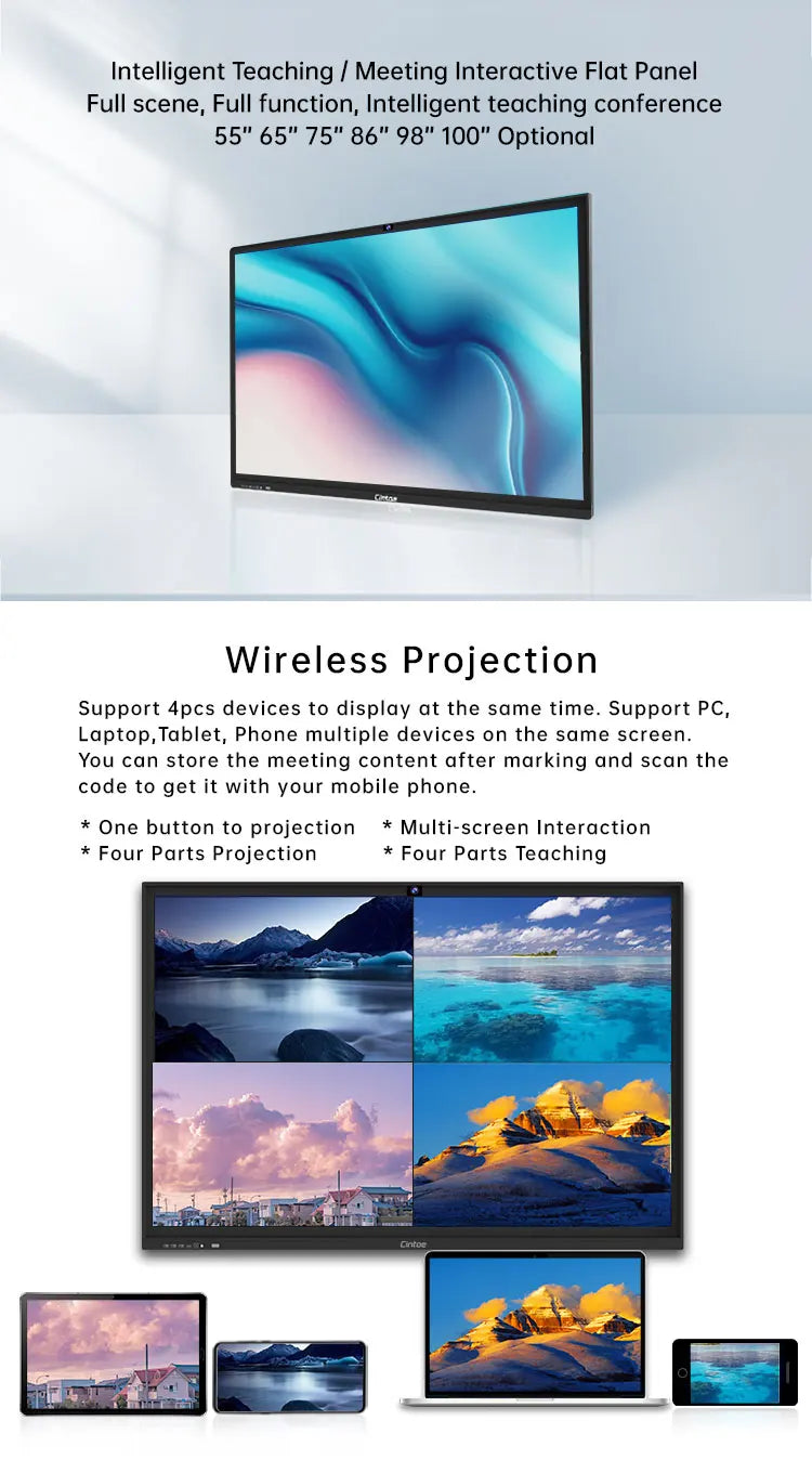 55/65/70/84 Inch IR All in One Pc Multi Touch Interactive Flat Panel Display, Hot Sales for Commercial and Educational Use