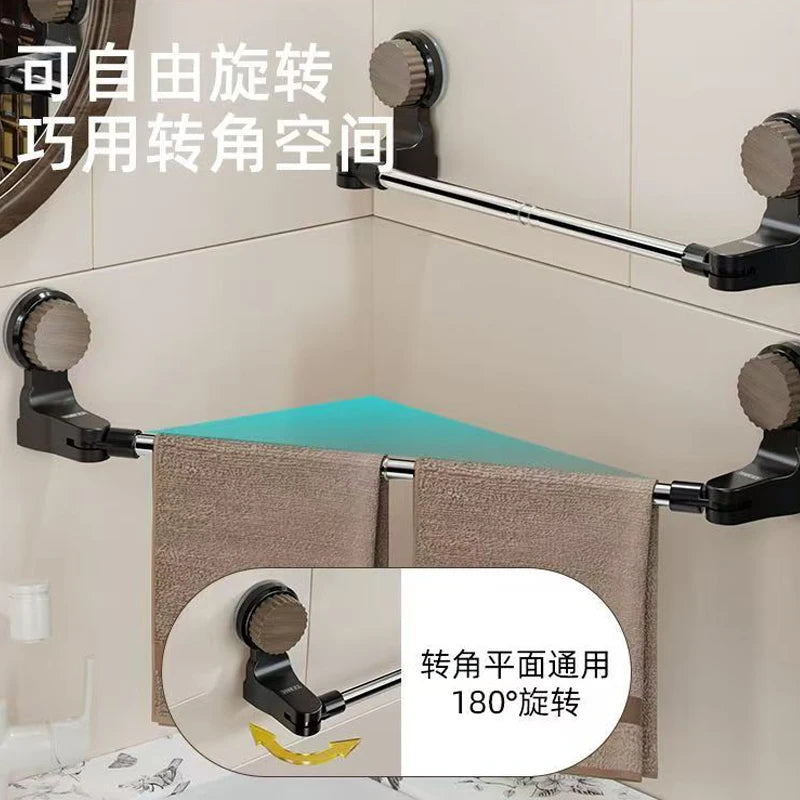 Retractable Suction Cup Wall Towel Rack no drilling Single Rod Towel Holder Kitchen Bathroom Organizer She