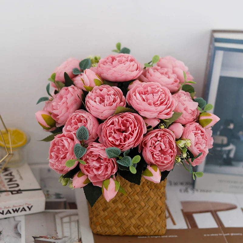 Peony Artificial Flower Exquisite Wedding Bridal Party Bouquets Home Vase Accessories Fake Christmas Table Garden Backdrop Decor