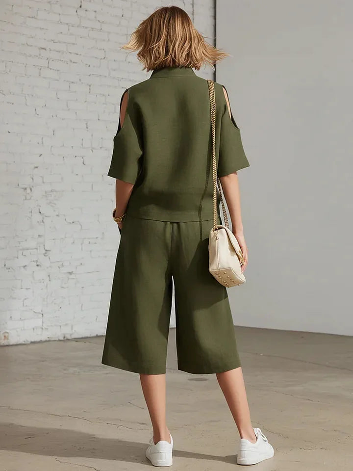 2026 New Summer Women's Clothing Two-piece Set Fashion Pockets Short-sleeved Shorts Shirt Loose Pants Casual 2-piece Set Women