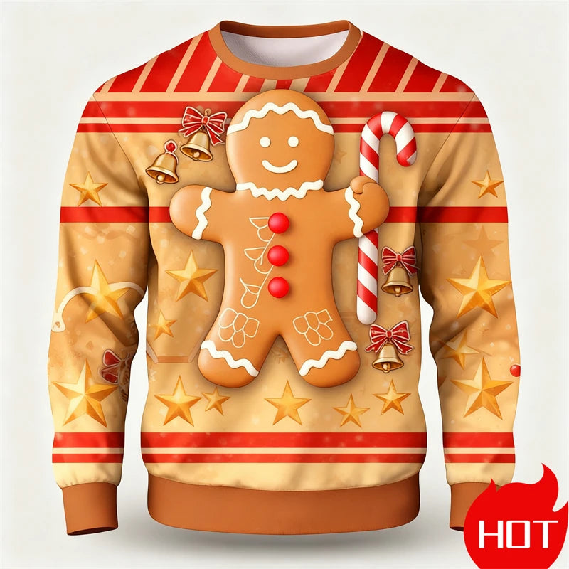 Funny Gingerbread 3D Printed Man  Sweatshirts Women Cute Christmas Festival Graphic Pullovers For Men Clothes Unisex Top