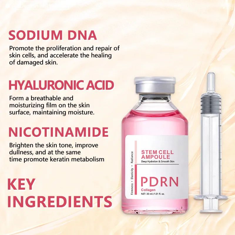 Stem Cell Ampoule PDRN Serum for Face Brightening Skin Smoothing Calming Repairing Daily Moisturizer