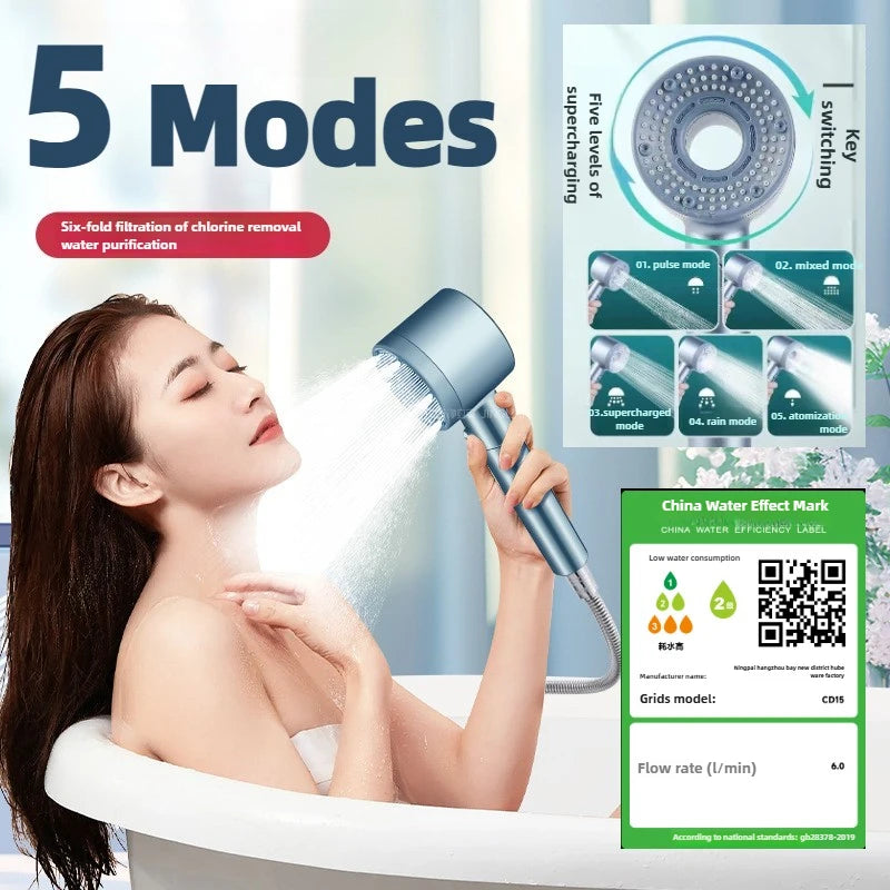 5 Modes Shower Head High Pressure Showerhead Portable Filter Rainfall Faucet Tap Bathroom Bath Home Bathroom Accessories