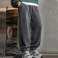 Maden Men's Casual Solid Color Polar Fleece Cuffed Sweatpants Elastic Waist Fleece-lined Pants Warm Sports Straight-leg Trousers