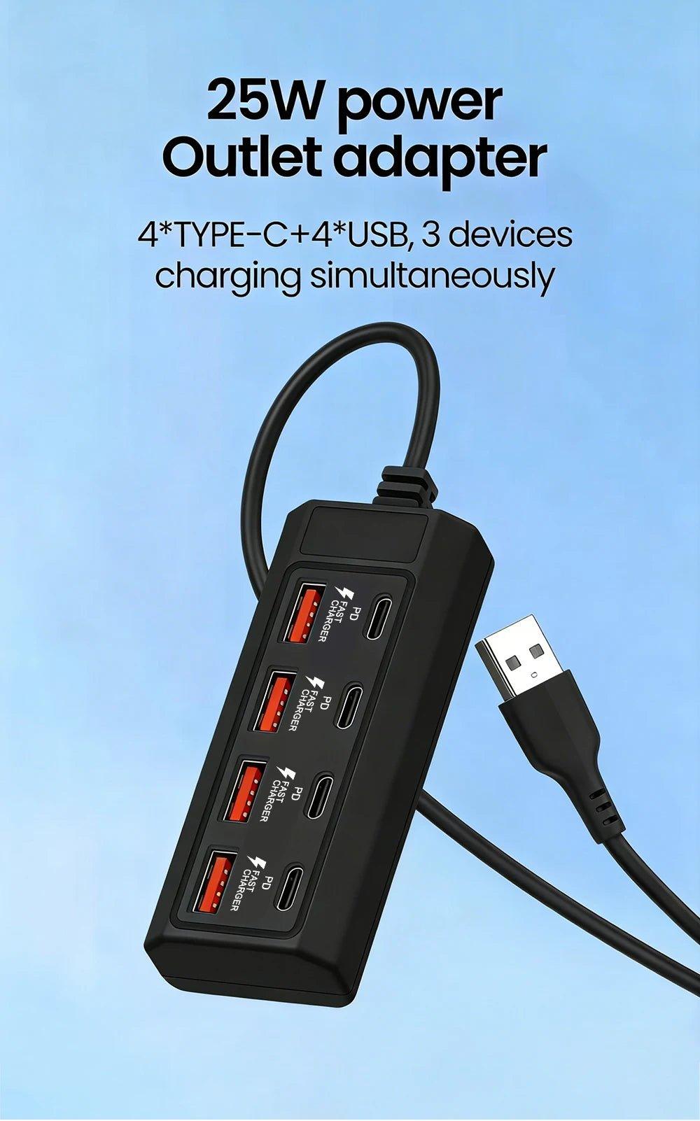 8 Ports 25W Power Outlet Adapter Electrical Socket Docking Stations 4USB+4Type C Charger Splitter Converter USB Extension Socket