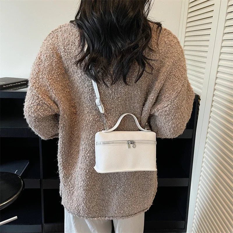 Minimalist Trend Solid Color Box Bag Litchi Pattern Portable Carrying Crossbody Bag Daily Commuting Versatile Square Bag