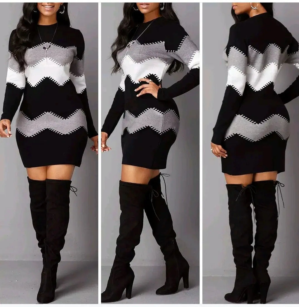 Elegant Party Dresses Female Clothing Women's New Style Women's Fashion Knitted Women's Pullover Knitted Patchwork Tops Dresses
